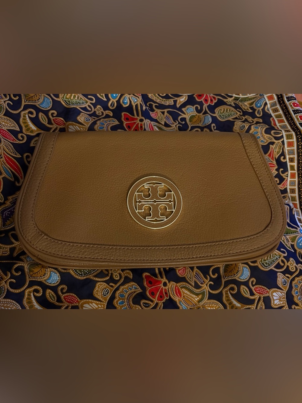 Tory Burch Tan Leather Logo Clutch